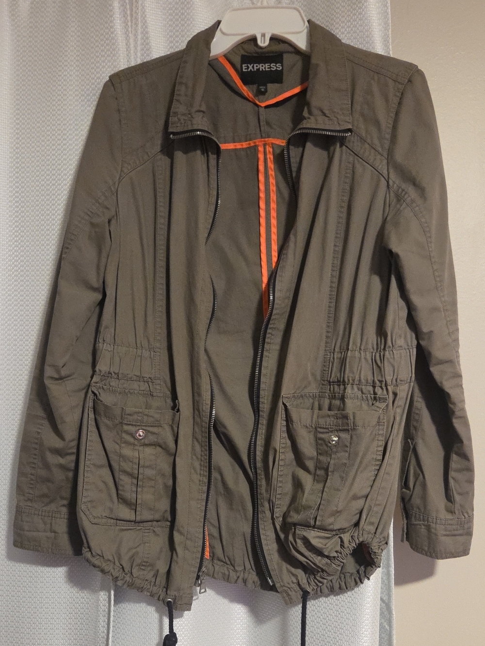 Express  Olive Green Field Jacket with Pink Trim